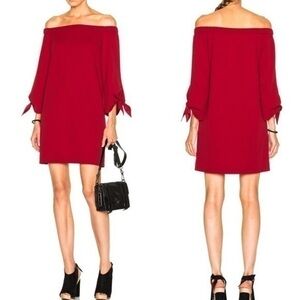 Tibi Red Tie Sleeve Off The Shoulder Shift Dress Size 2